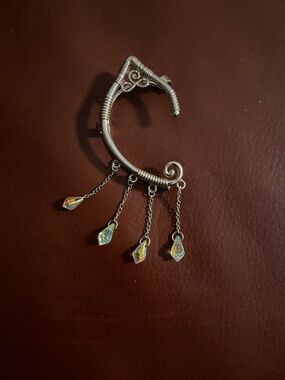 Sterling-Style Silver Ear Cuff with Iridescent Teardrop Dangles